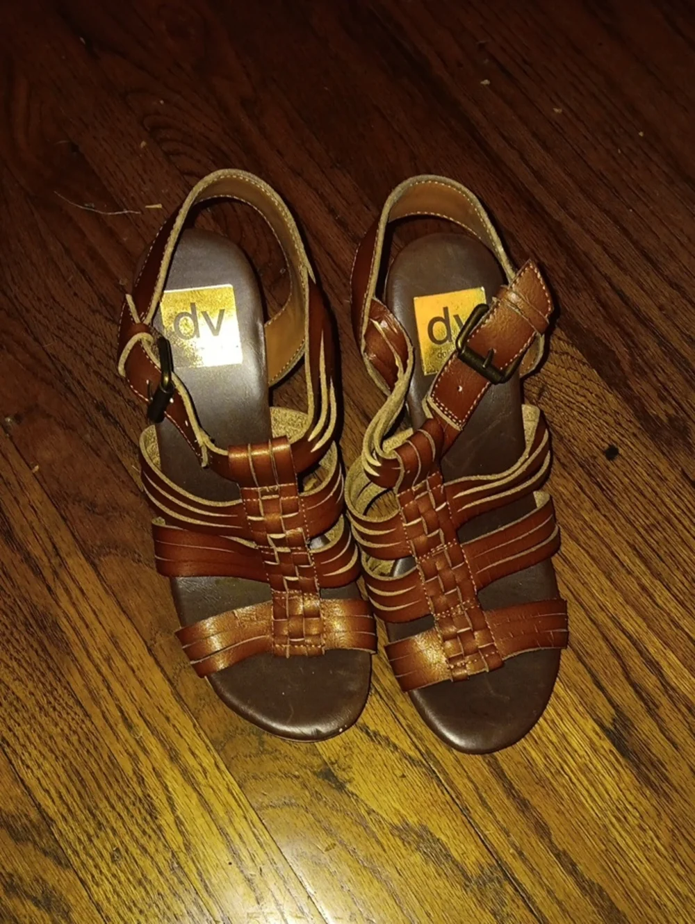 Dolce Vita Cognac Brown Strappy Wedge Sandals